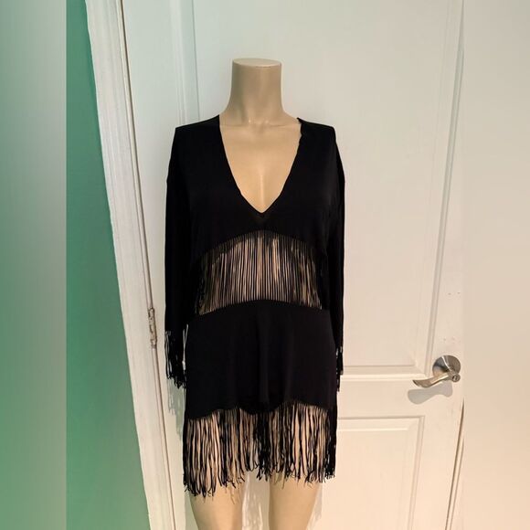 Beach Bunny Black Fringe Tunic Indian Summer